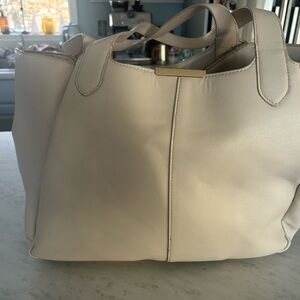 On 34th Women’s Elegant Cream Tote Bag Faux Leather Gold Hardware